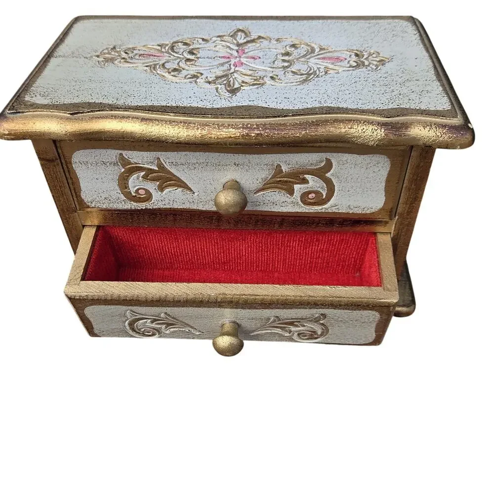 VTG Florentine Style Music Box Jewelry Chest Gold Ivory Romantic Vanity Decor